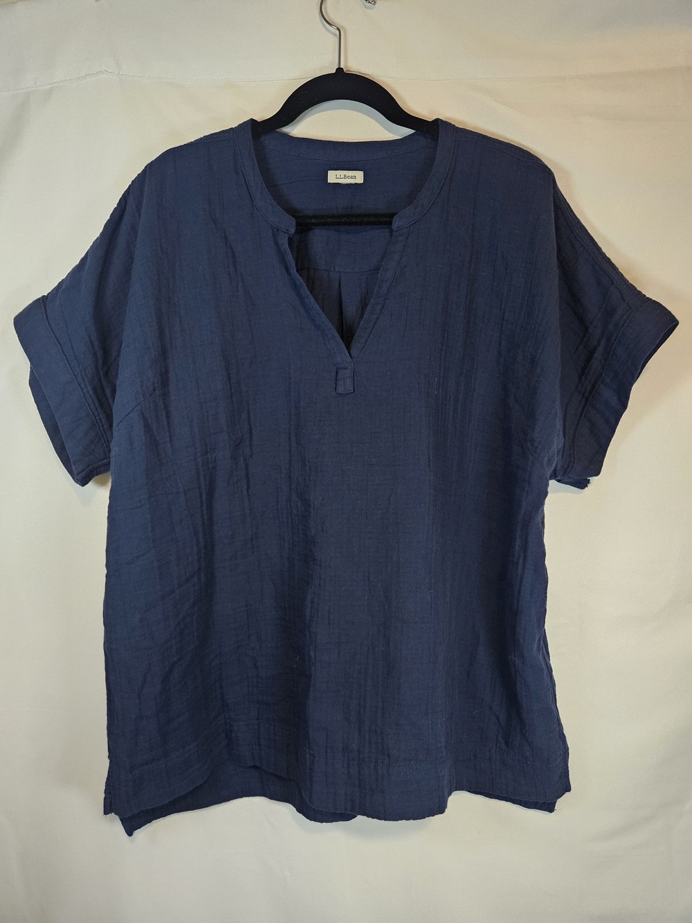 L.L. Bean Women’s Navy Short-Sleeve Gauze Tunic Top 100% Cotton